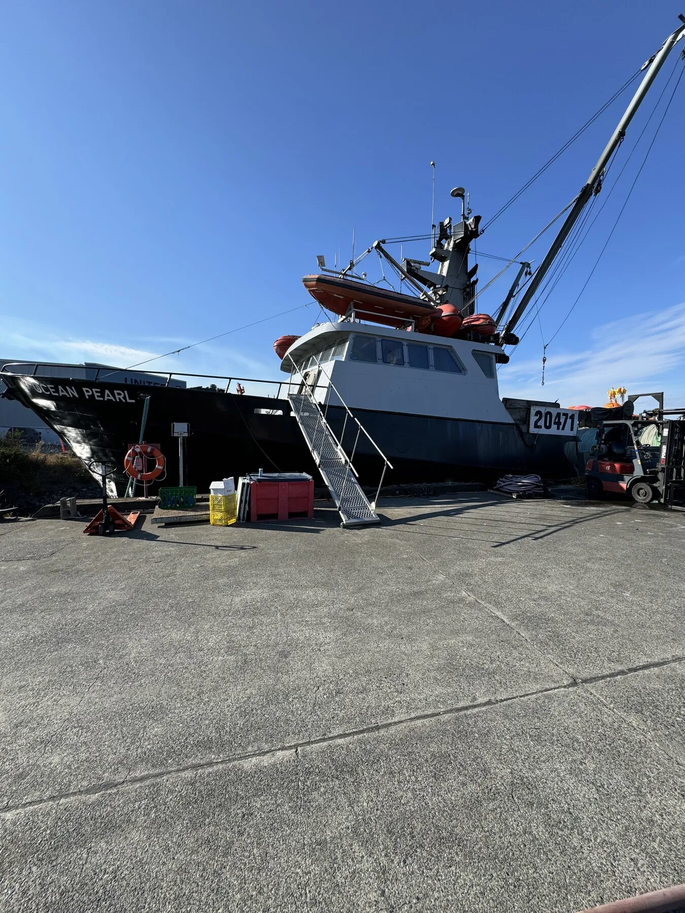 A fishing vessel dockside on Vancouver Island — marine fuelling